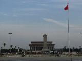 Tienanmen Square, with its flag, the monument to People's Heroes and Mao's mausoleum.