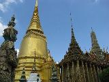 Phra Siratana Chedi (the golden chedi), followed by Phra Mondop and Prasat Phra Dhepbidorn (the royal Pantheon)